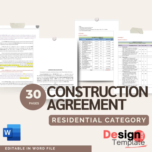 Construction Agreement ( 2 types ) Sq.ft contract and Percentage Contract with monthly expenses