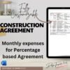Construction Agreement ( 2 types ) Sq.ft contract and Percentage Contract with monthly expenses