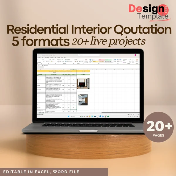 Residential Interior Qoutation 5 formats ( 20+ projects ) Editable format BOQ