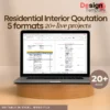 Residential Interior Qoutation 5 formats ( 20+ projects ) Editable format BOQ