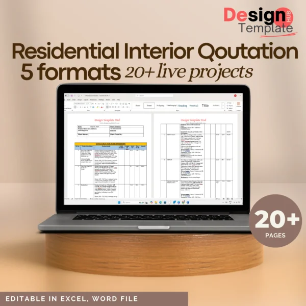 Residential Interior Qoutation 5 formats ( 20+ projects ) Editable format BOQ