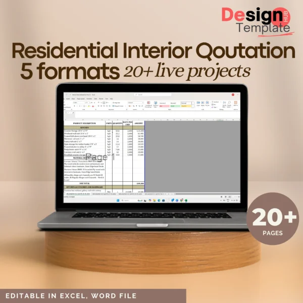 Residential Interior Qoutation 5 formats ( 20+ projects ) Editable format BOQ