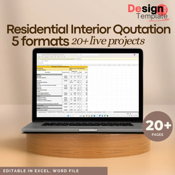 Residential Interior Qoutation 5 formats ( 20+ projects ) Editable format BOQ