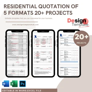 Residential Interior Qoutation 5 formats ( 20+ projects ) Editable format BOQ