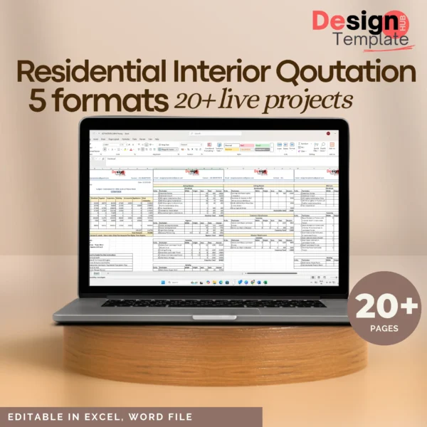 Residential Interior Qoutation 5 formats ( 20+ projects ) Editable format BOQ