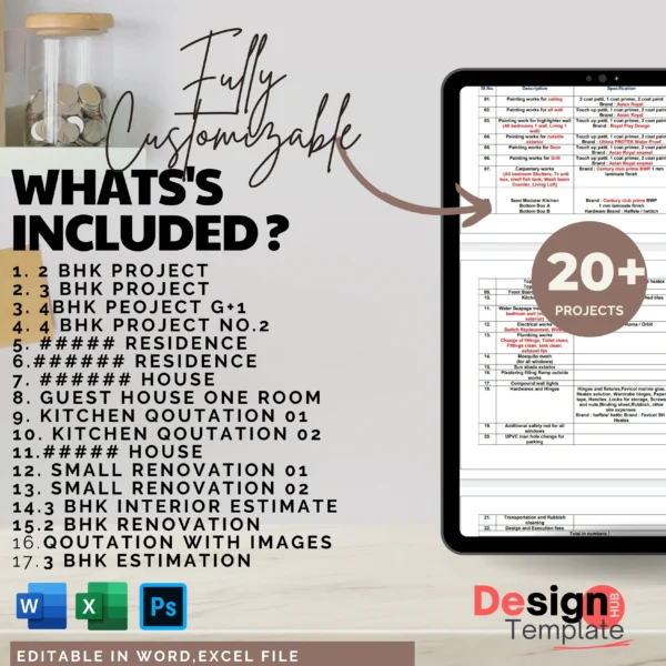 Residential Interior Qoutation 5 formats ( 20+ projects ) Editable format BOQ