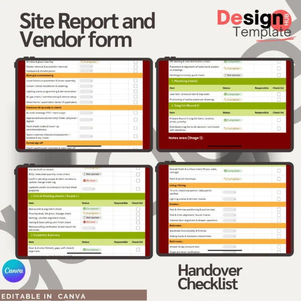 Site Managment toolkit ( Interior Schedule, Handover form, Checklist tracker, expense tracker., etc )