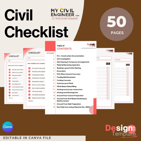 Civil Checklist Template [ 50 pages ] by My Civil Engineering