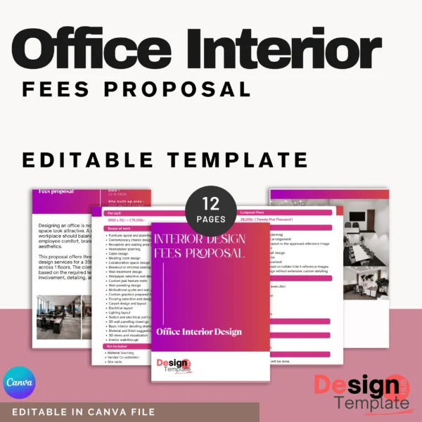 Office Interior Fees proposal Template [ 12 pages + Bonus file ]