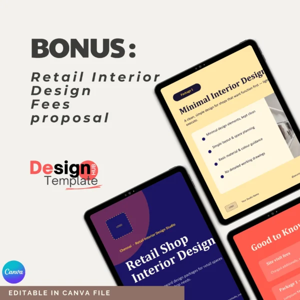 Office Interior Fees proposal Template [ 12 pages + Bonus file ]