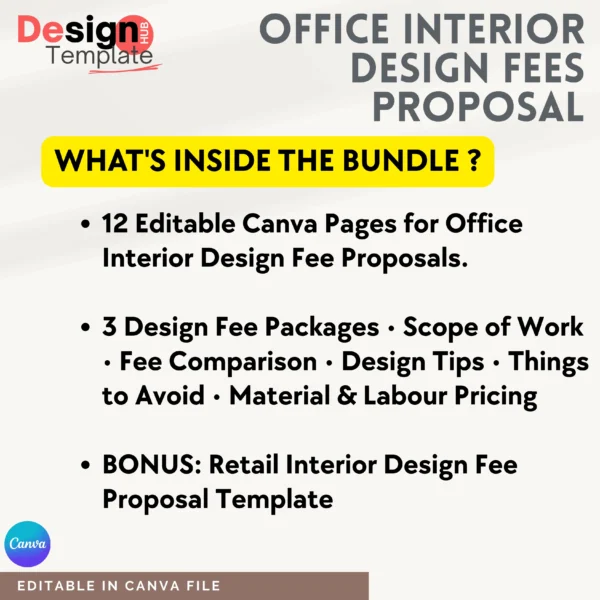 Office Interior Fees proposal Template [ 12 pages + Bonus file ]